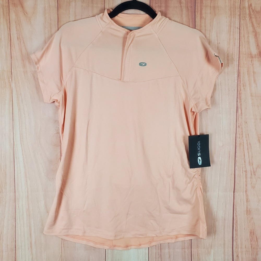 Sugoi RPM Cycling Jersey Womens Large Peach Fizz Stretch Slim Fit Quarter Zip